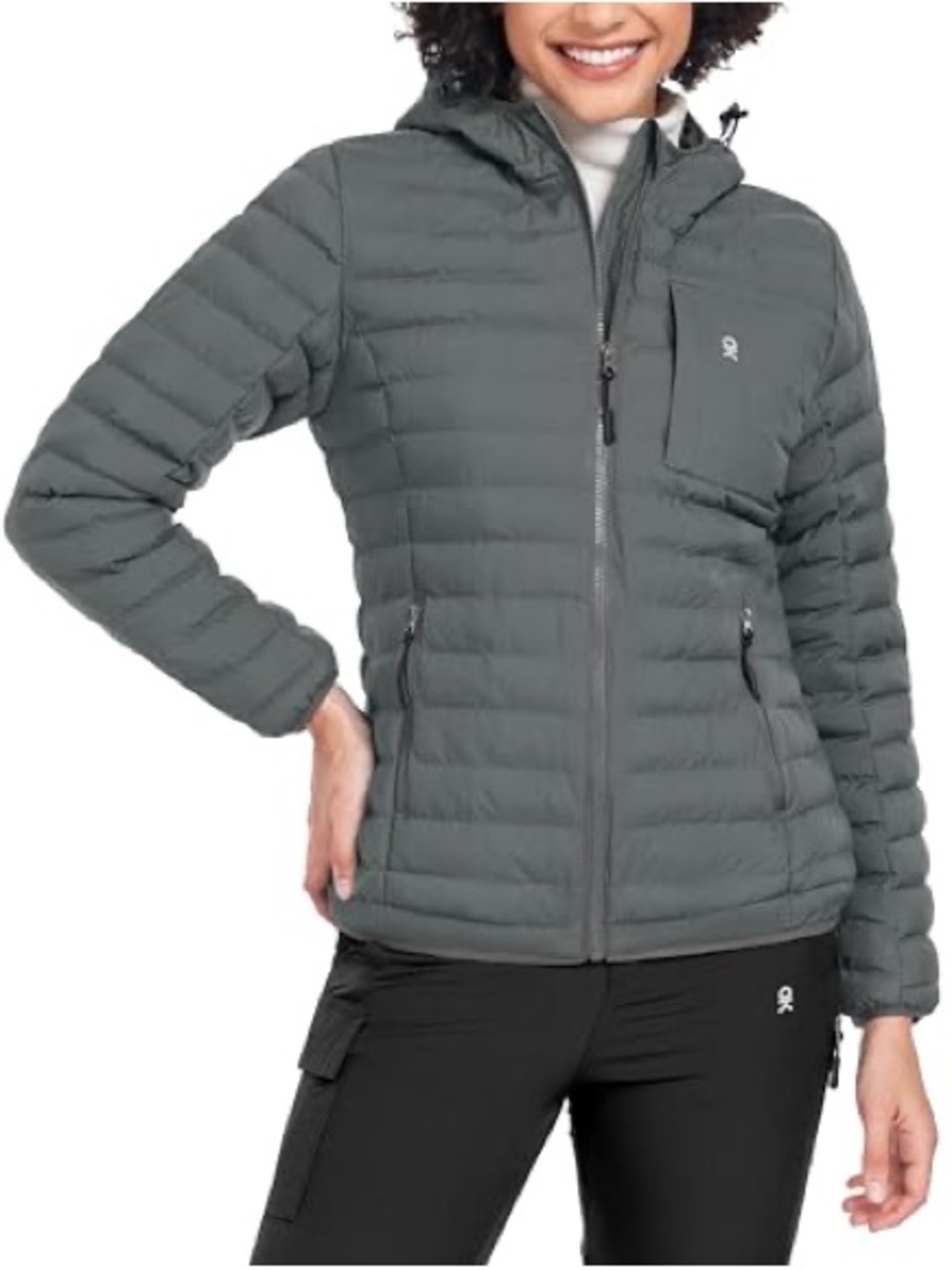Little Donkey Andy Insulation Puffer Jacket with Hood Charcoal Gray Women’s XL D